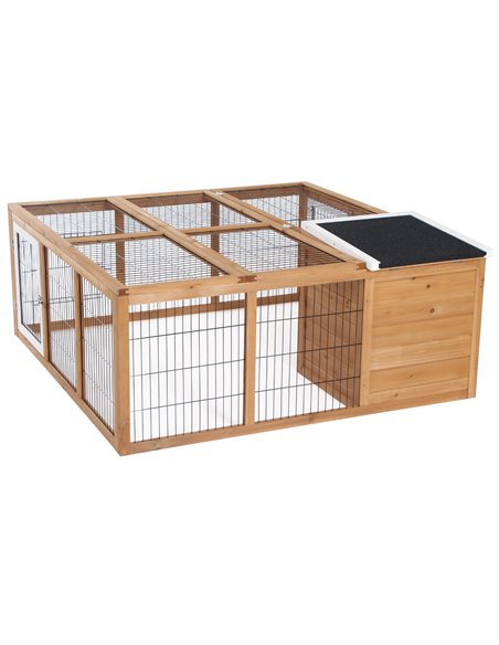 PawHut Rabbit Hutch Outdoor, Guinea Pig House, Bunny Run Cage with Openable Top for 1–2 Rabbits, 123 x 120 x 52cm, Yellow - pic 176745 | FastDaddyshop