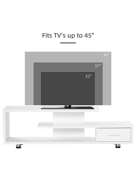 Homcom 1350mm High Gloss TV Stand with Storage Shelf and Drawer, White - pic 17675 | FastDaddyshop