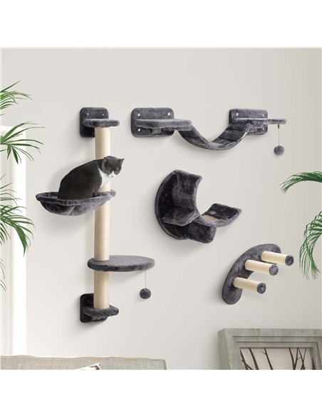 PawHut Four-Piece Cat Wall Furniture, with Hammock, Ladder, Platforms, Steps, for Indoor Use - Dark Grey - pic 176758 | FastDaddyshop