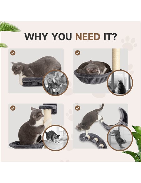 PawHut Four-Piece Cat Wall Furniture, with Hammock, Ladder, Platforms, Steps, for Indoor Use - Dark Grey - pic 176762 | FastDaddyshop