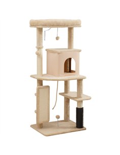 PawHut 132cm Cat Tree w/ Scratching Posts, Pad, Cat Bed, Cat House, Jumping Platform, Grooming Brush, Anti-Tip Kit, Beige