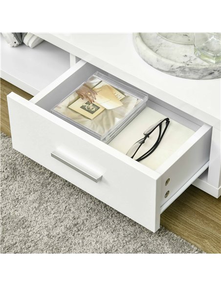 Homcom 1350mm High Gloss TV Stand with Storage Shelf and Drawer, White - pic 17677 | FastDaddyshop