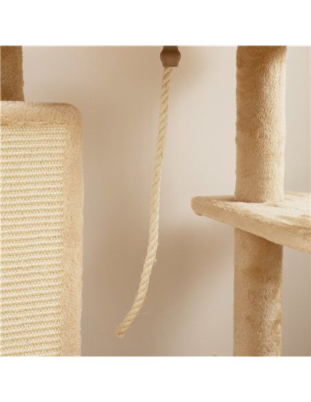 PawHut 132cm Cat Tree w/ Scratching Posts, Pad, Cat Bed, Cat House, Jumping Platform, Grooming Brush, Anti-Tip Kit, Beige - pic 176773 | FastDaddyshop