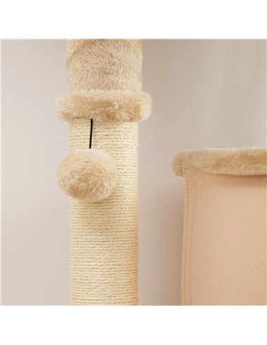 PawHut 132cm Cat Tree w/ Scratching Posts, Pad, Cat Bed, Cat House, Jumping Platform, Grooming Brush, Anti-Tip Kit, Beige