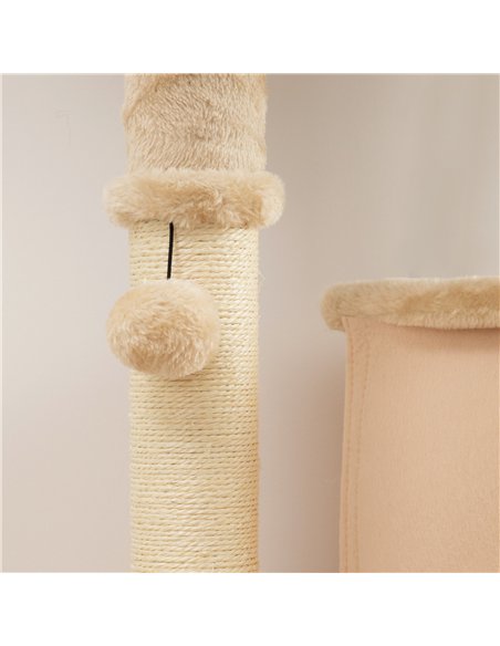 PawHut 132cm Cat Tree w/ Scratching Posts, Pad, Cat Bed, Cat House, Jumping Platform, Grooming Brush, Anti-Tip Kit, Beige - pic 176774 | FastDaddyshop