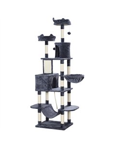 PawHut 206cm Cat Tree, Multi-Level Cat Tower with Scratching Posts and Board, Beds, Condos, Platforms, Toy Balls, Dark Grey