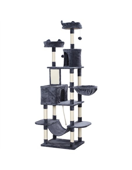 PawHut 206cm Cat Tree, Multi-Level Cat Tower with Scratching Posts and Board, Beds, Condos, Platforms, Toy Balls, Dark Grey - pic 176775 | FastDaddyshop