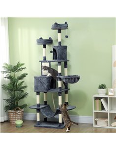 PawHut 206cm Cat Tree, Multi-Level Cat Tower with Scratching Posts and Board, Beds, Condos, Platforms, Toy Balls, Dark Grey 2