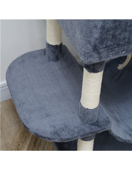 PawHut 206cm Cat Tree, Multi-Level Cat Tower with Scratching Posts and Board, Beds, Condos, Platforms, Toy Balls, Dark Grey - pic 176783 | FastDaddyshop