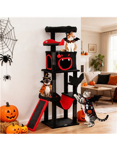 PawHut Gothic Cat Tree, 152 cm Multi-Level Cat Tower for Large Cats with Coffin Bed, Large Condo, for Halloween