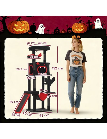 PawHut Gothic Cat Tree, 152 cm Multi-Level Cat Tower for Large Cats with Coffin Bed, Large Condo, for Halloween - pic 176786 | FastDaddyshop