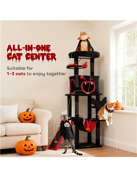 PawHut Gothic Cat Tree, 152 cm Multi-Level Cat Tower for Large Cats with Coffin Bed, Large Condo, for Halloween - pic 176787 | FastDaddyshop