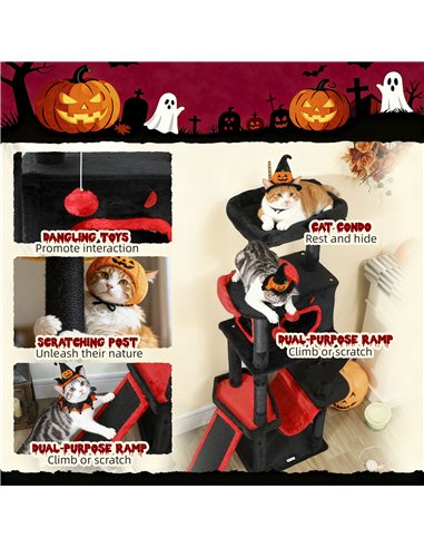 PawHut Gothic Cat Tree, 152 cm Multi-Level Cat Tower for Large Cats with Coffin Bed, Large Condo, for Halloween