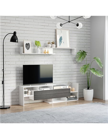 Homcom 1536mm Modern TV Cabinet with Wall Shelf, Storage Shelf, White & Grey - pic 17679 | FastDaddyshop