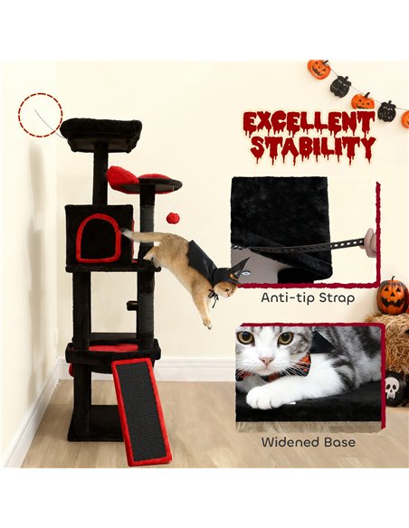 PawHut Gothic Cat Tree, 152 cm Multi-Level Cat Tower for Large Cats with Coffin Bed, Large Condo, for Halloween - pic 176790 | FastDaddyshop