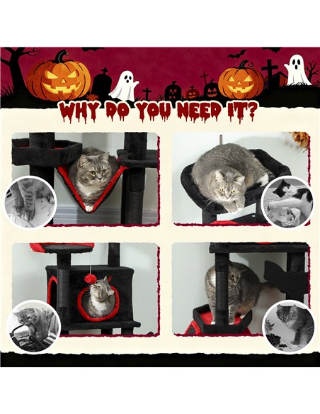 PawHut Gothic Cat Tree, 152 cm Multi-Level Cat Tower for Large Cats with Coffin Bed, Large Condo, for Halloween - pic 176791 | FastDaddyshop