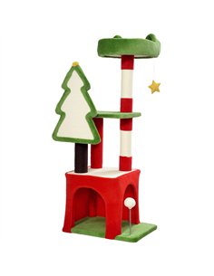 PawHut Christmas Cat Tree, 120cm Cat Tower with Scratching Post & Board, Platform, Toys, Green