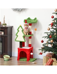 PawHut Christmas Cat Tree, 120cm Cat Tower with Scratching Post & Board, Platform, Toys, Green 2