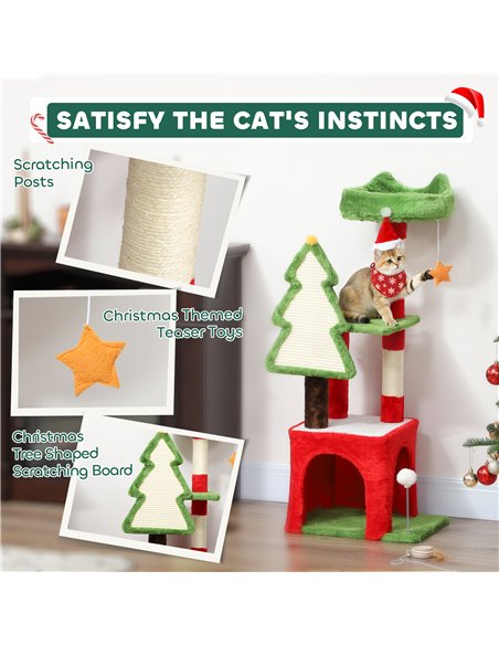 PawHut Christmas Cat Tree, 120cm Cat Tower with Scratching Post & Board, Platform, Toys, Green - pic 176797 | FastDaddyshop