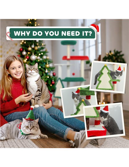 PawHut Christmas Cat Tree, 120cm Cat Tower with Scratching Post & Board, Platform, Toys, Green - pic 176800 | FastDaddyshop