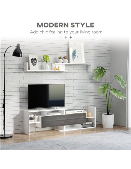 Homcom 1536mm Modern TV Cabinet with Wall Shelf, Storage Shelf, White & Grey - pic 17681 | FastDaddyshop