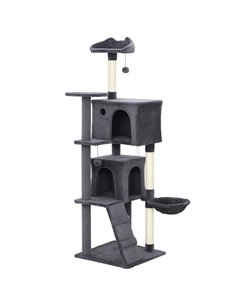 PawHut 160cm Large Cat Tree Tower with Sisal Scratching Posts, Condos, Plush Perches, Hammock, Ladder, Dark Grey