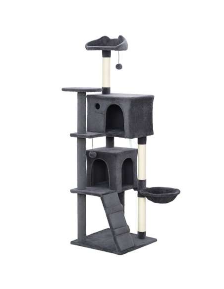 PawHut 160cm Large Cat Tree Tower with Sisal Scratching Posts, Condos, Plush Perches, Hammock, Ladder, Dark Grey - pic 176811 | FastDaddyshop