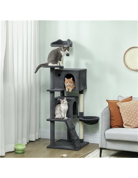 PawHut 160cm Large Cat Tree Tower with Sisal Scratching Posts, Condos, Plush Perches, Hammock, Ladder, Dark Grey - pic 176812 | FastDaddyshop