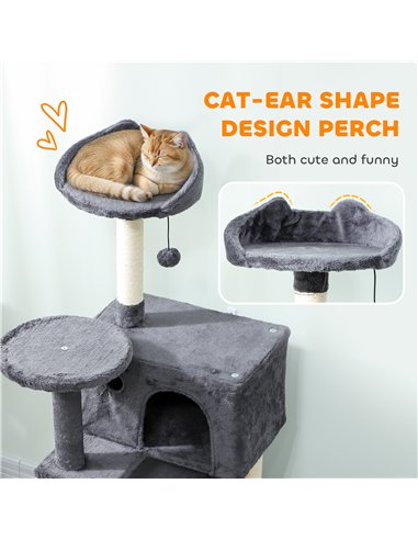 PawHut 160cm Large Cat Tree Tower with Sisal Scratching Posts, Condos, Plush Perches, Hammock, Ladder, Dark Grey