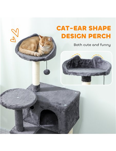 PawHut 160cm Large Cat Tree Tower with Sisal Scratching Posts, Condos, Plush Perches, Hammock, Ladder, Dark Grey - pic 176815 | FastDaddyshop