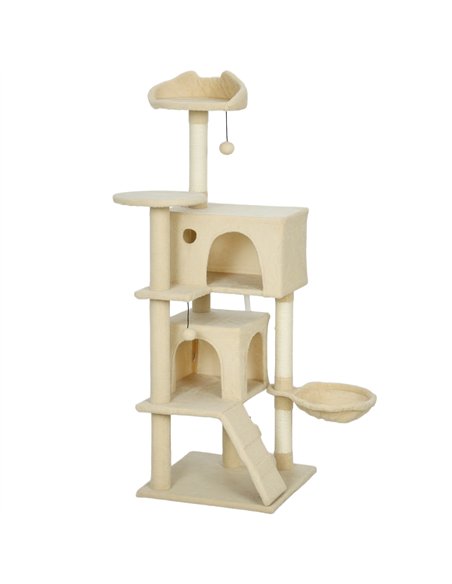 PawHut 140cm Large Cat Tree Tower with Sisal Scratching Posts, Plush Perches, Hammock, Beige - pic 176820 | FastDaddyshop