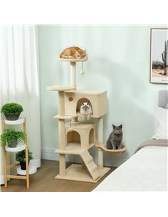 PawHut 140cm Large Cat Tree Tower with Sisal Scratching Posts, Plush Perches, Hammock, Beige 2