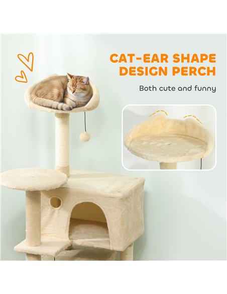 PawHut 140cm Large Cat Tree Tower with Sisal Scratching Posts, Plush Perches, Hammock, Beige - pic 176824 | FastDaddyshop