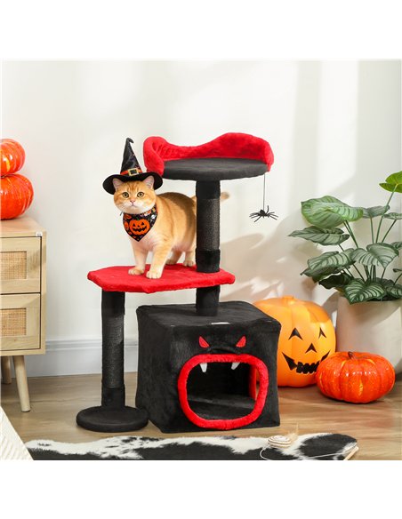 PawHut Cat Tree, Gothic Cat Tower with Scratching Posts, Cute Condo, Coffin Platform, Bed and Spider Toy, Halloween - pic 176830 | FastDaddyshop