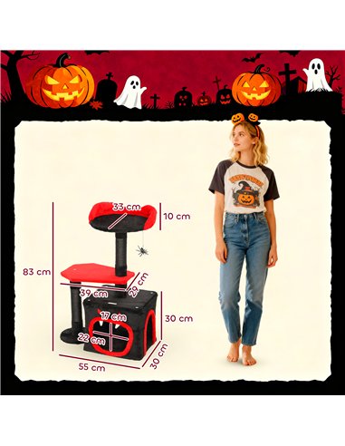 PawHut Cat Tree, Gothic Cat Tower with Scratching Posts, Cute Condo, Coffin Platform, Bed and Spider Toy, Halloween