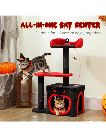 PawHut Cat Tree, Gothic Cat Tower with Scratching Posts, Cute Condo, Coffin Platform, Bed and Spider Toy, Halloween - pic 176832 | FastDaddyshop