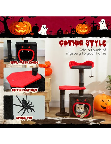 PawHut Cat Tree, Gothic Cat Tower with Scratching Posts, Cute Condo, Coffin Platform, Bed and Spider Toy, Halloween - pic 176833 | FastDaddyshop