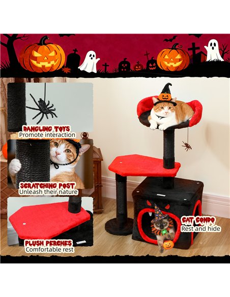 PawHut Cat Tree, Gothic Cat Tower with Scratching Posts, Cute Condo, Coffin Platform, Bed and Spider Toy, Halloween - pic 176834 | FastDaddyshop