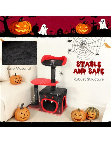 PawHut Cat Tree, Gothic Cat Tower with Scratching Posts, Cute Condo, Coffin Platform, Bed and Spider Toy, Halloween