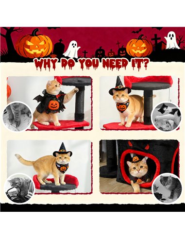 PawHut Cat Tree, Gothic Cat Tower with Scratching Posts, Cute Condo, Coffin Platform, Bed and Spider Toy, Halloween