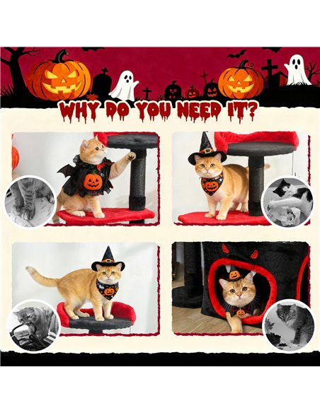 PawHut Cat Tree, Gothic Cat Tower with Scratching Posts, Cute Condo, Coffin Platform, Bed and Spider Toy, Halloween - pic 176836 | FastDaddyshop
