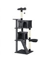 PawHut 180cm Large Cat Tree Tower with Sisal Scratching Posts, Condos, Plush Perches, Hammock, Ladder, Dark Grey