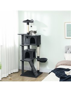PawHut 180cm Large Cat Tree Tower with Sisal Scratching Posts, Condos, Plush Perches, Hammock, Ladder, Dark Grey 2
