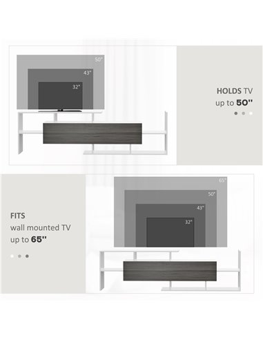 HOMCOM Modern TV Cabinet with Wall Shelf, TV Unit with Storage Shelf and Cabinet, Living Room Bedroom, White and Grey