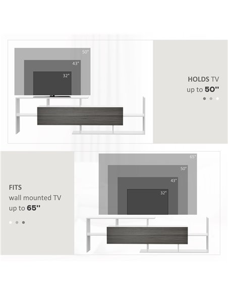HOMCOM Modern TV Cabinet with Wall Shelf, TV Unit with Storage Shelf and Cabinet, Living Room Bedroom, White and Grey - pic 17684 | FastDaddyshop