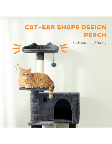 PawHut 180cm Large Cat Tree Tower with Sisal Scratching Posts, Condos, Plush Perches, Hammock, Ladder, Dark Grey - pic 176842 | FastDaddyshop