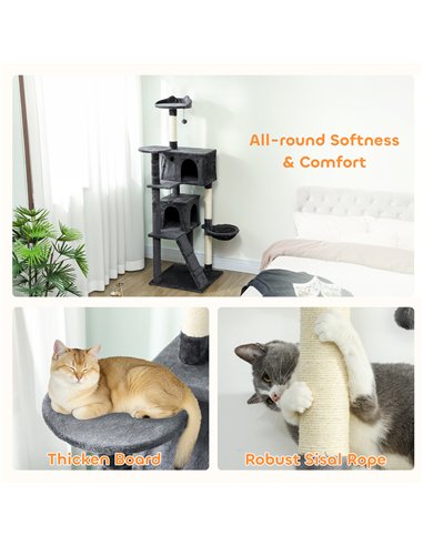 PawHut 180cm Large Cat Tree Tower with Sisal Scratching Posts, Condos, Plush Perches, Hammock, Ladder, Dark Grey