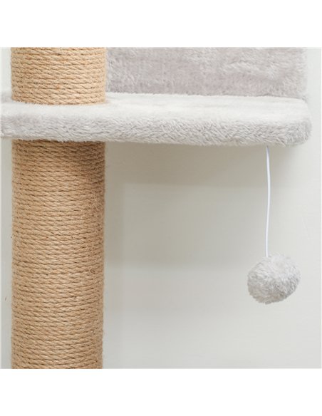 PawHut Wall Mounted Cat Shelves, Cat Climbing Wall with 4 Climbing Platforms, Jute Scratching Post and Toy Ball,180cm Tall, Ligh - pic 176854 | FastDaddyshop