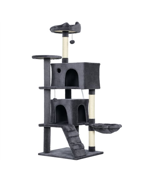 PawHut 140cm Large Cat Tree Tower with Sisal Scratching Posts, Cat Houses, Plush Perches, Hammock, Ladder, Dark Grey - pic 176856 | FastDaddyshop