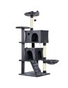 PawHut 140cm Large Cat Tree Tower with Sisal Scratching Posts, Cat Houses, Plush Perches, Hammock, Ladder, Dark Grey